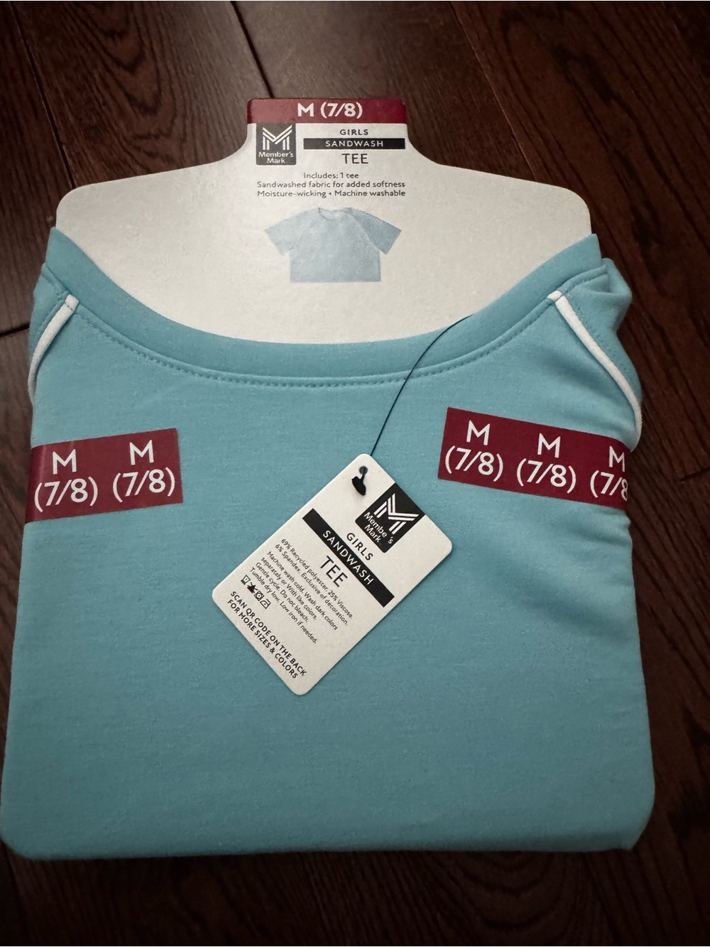 Girls Sandwash Tee - Light Teal Blue, Size M (7/8)